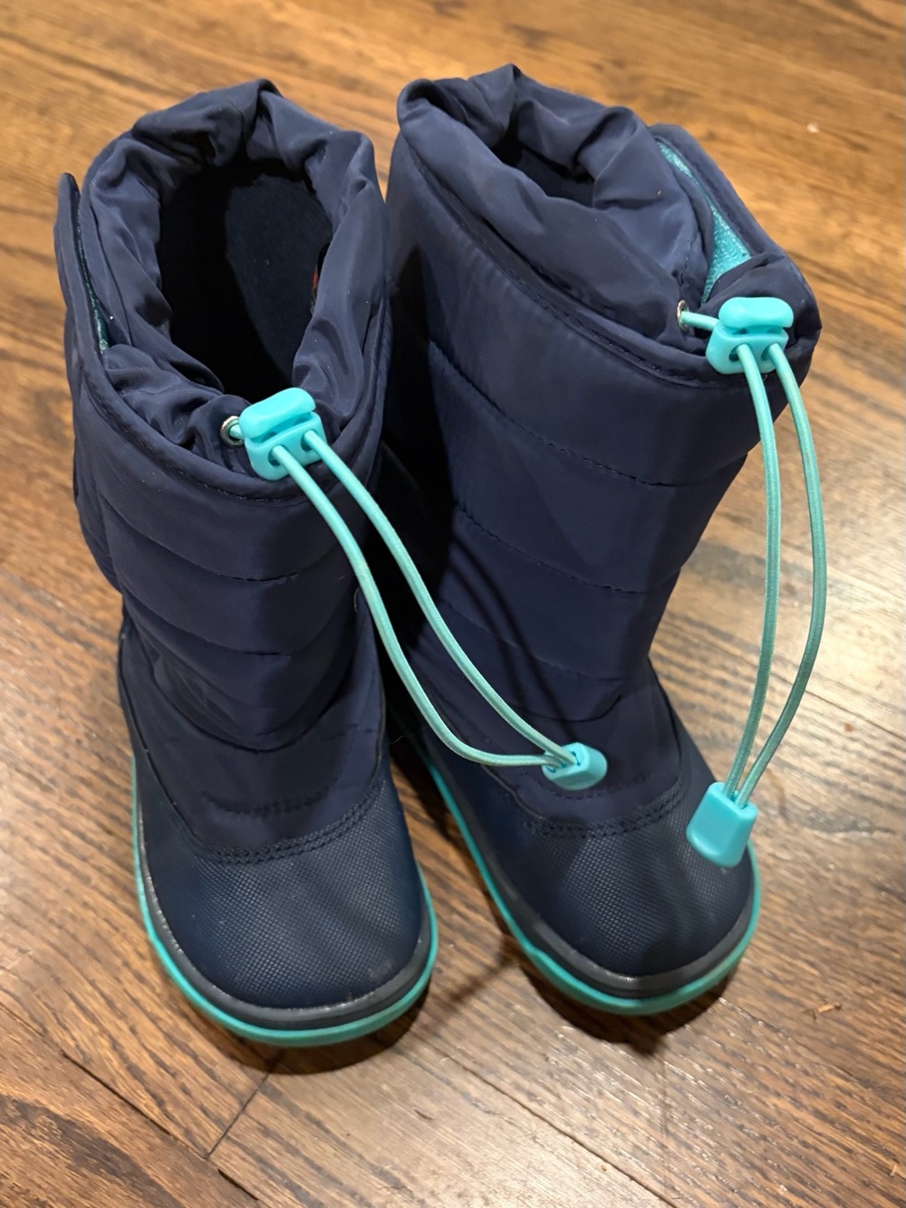 Ten Little Boys Waterproof Winter Boots - Navy with Teal Accents size 10